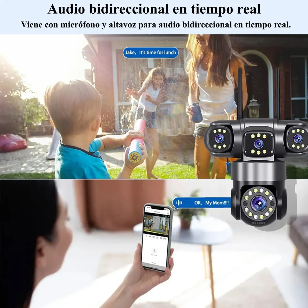 360° WiFi Security Camera with Three Lenses and Two-Way Audio, Compatible with Alexa