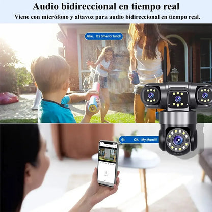 360° WiFi Security Camera with Three Lenses and Two-Way Audio, Compatible with Alexa