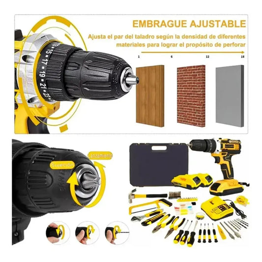 Kit de Taladro Inalámbrico 21V con Baterías y Accesorios Multifuncionales