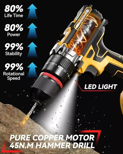 Kit Completo de Taladro Inalámbrico 21V con Impacto y 2 Baterías - Metacompras