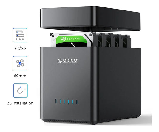 Caja para Discos Duros 5 Bahías USB 3.0 3.5" Capacidad 32TB
