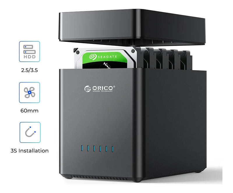 Caja para Discos Duros 5 Bahías USB 3.0 3.5" Capacidad 32TB