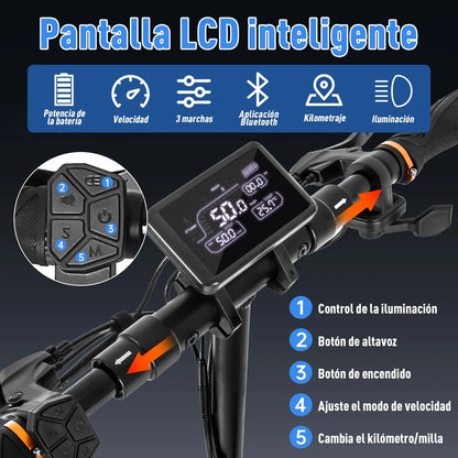 Scooter Eléctrico Plegable 750W 45KM/H con Asiento Desmontable y Luz Ambiental - Metacompras