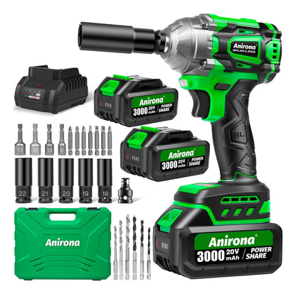 Llave de Impacto Inalámbrica con 2 Baterías - Kit Completo Anirona 3.0ah - Metacompras