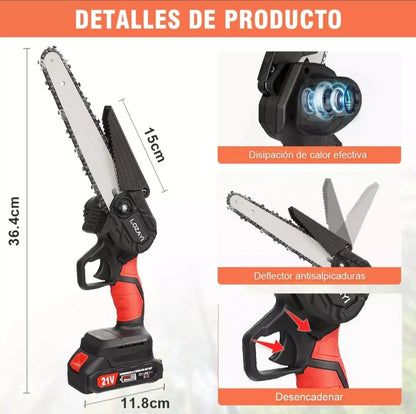 Motosierra Inalambrica 8 pulgadas con Luz LED y Batería de Larga Duración