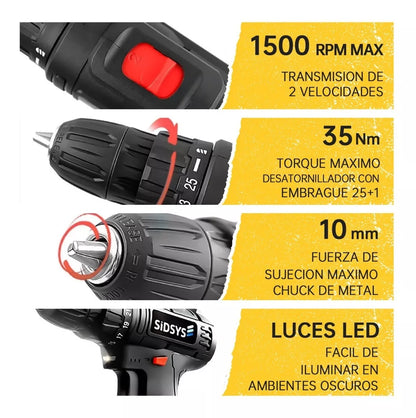 Taladro Atornillador Inalámbrico Sidsys 32pcs 1500rpm 30nm - Metacompras