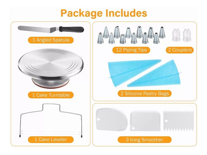 Base Giratoria Pasteles O Reposteria Acero Inoxidable Kit 22 - Metacompras