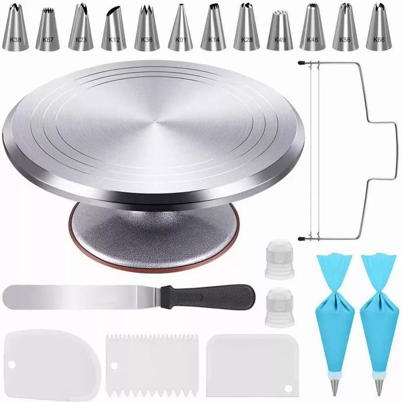 Base Giratoria Pasteles O Reposteria Acero Inoxidable Kit 22 - Metacompras