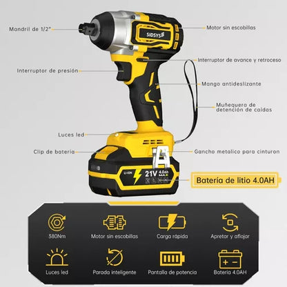 Llave De Impacto Inalámbrico Pistola Electrica Sidsys 4.0ah - Metacompras